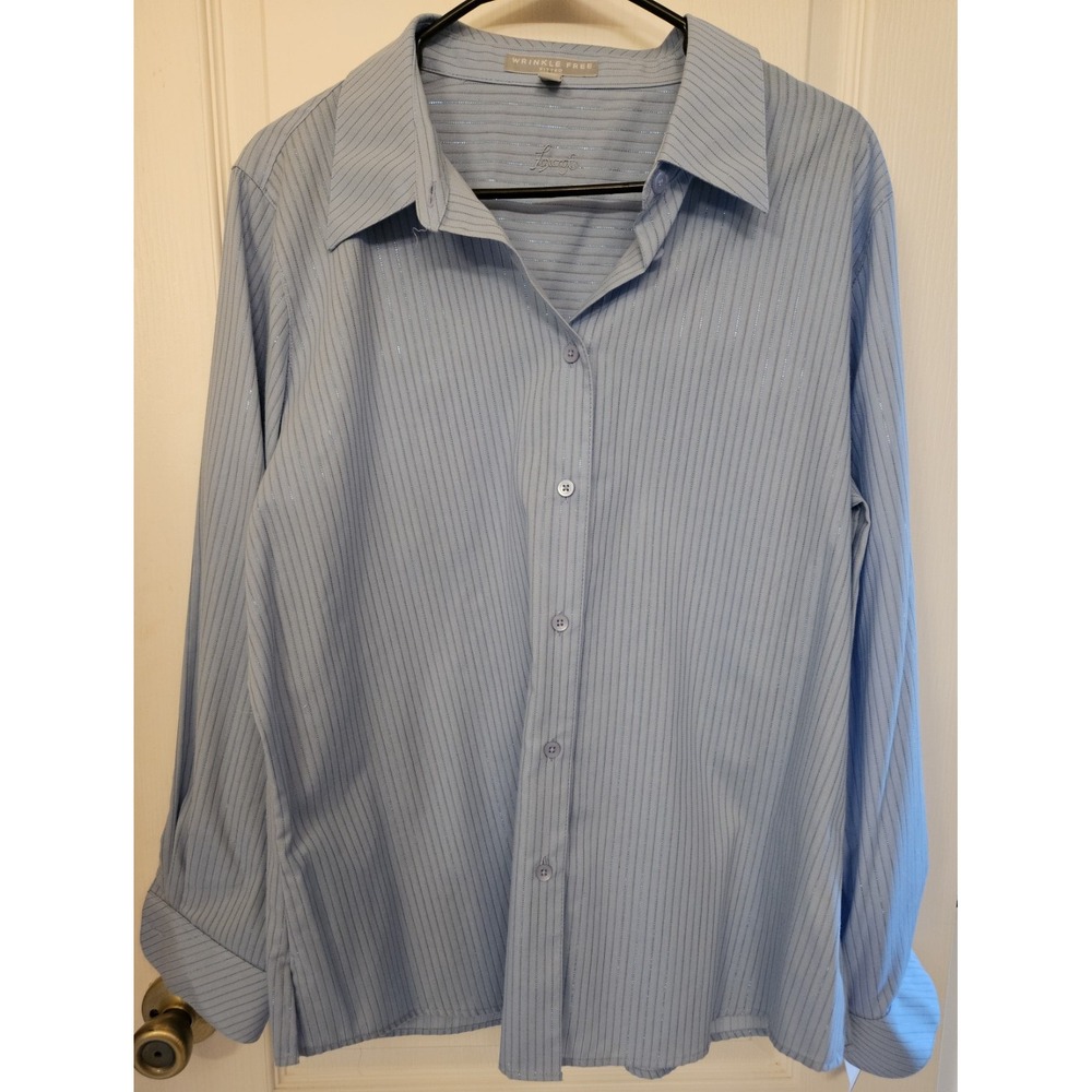 Foxcroft Womens Metallic Striped Button Down Blouse, 18W NWT Career Work Preppy